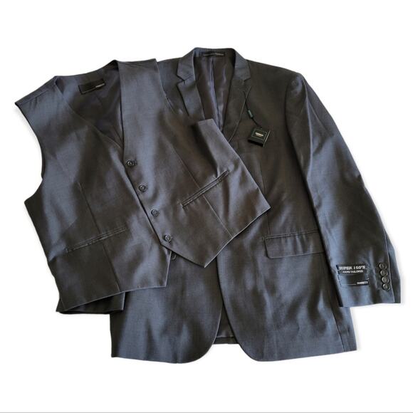 Ferrecci super 150s suit jacket + matching vest in charcoal gray Size 44 - Picture 2 of 15